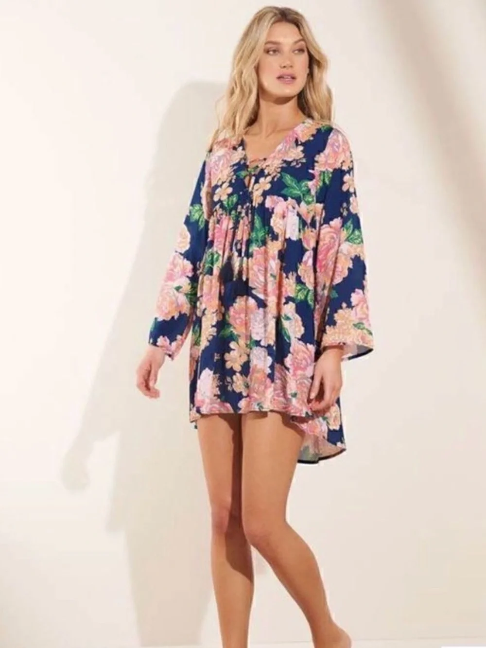 Maaji Navy Floral Coverup with Pink & Green Blooms